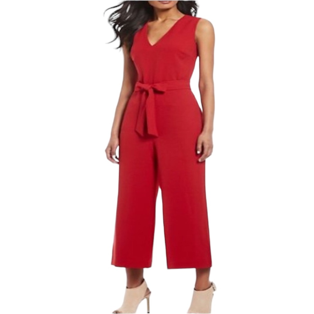 Karl Lagerfeld Paris Red Sleeveless Wide Leg Jumpsuit